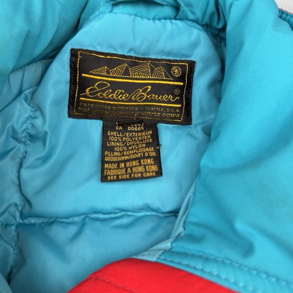 Vtg Eddie Bauer Gore-Tex Ski Jacket Premium Goose Down Mens Medium Red Blue Coat - Picture 4 of 14